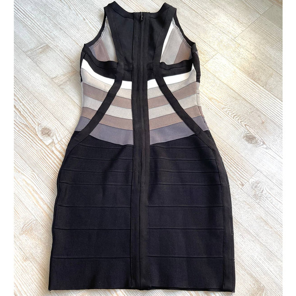 Colorblock Bodycon Bandage Dress | Black/Tan Size Large - Picture 4 of 6
